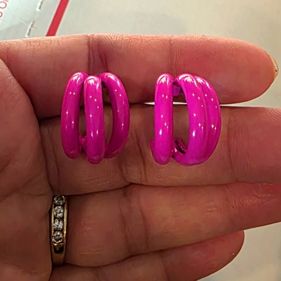 Pink Triple Layer Hoop Earrings - Picture 7 of 7